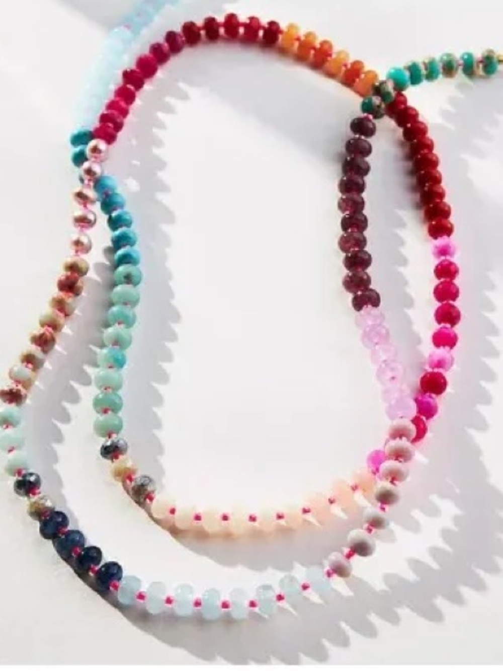 Colorful Beaded Necklace Double Strand Pastel Pink Aqua Statement